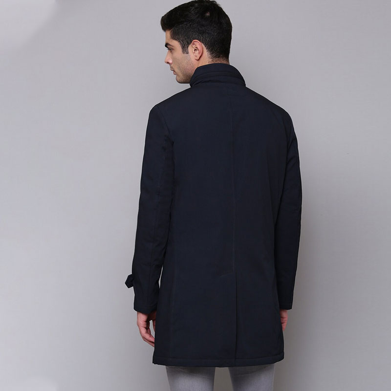 Men Navy Blue Solid Over Coat - Vividbyte Enterprises Private Limited