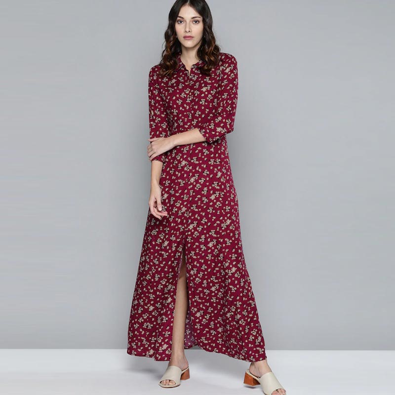 Buy Women's Summer Puff Sleeve Floral Print Split Maxi Dress Boho Flowy A  Line Causal Beach Long Dresses White-L at Amazon.in