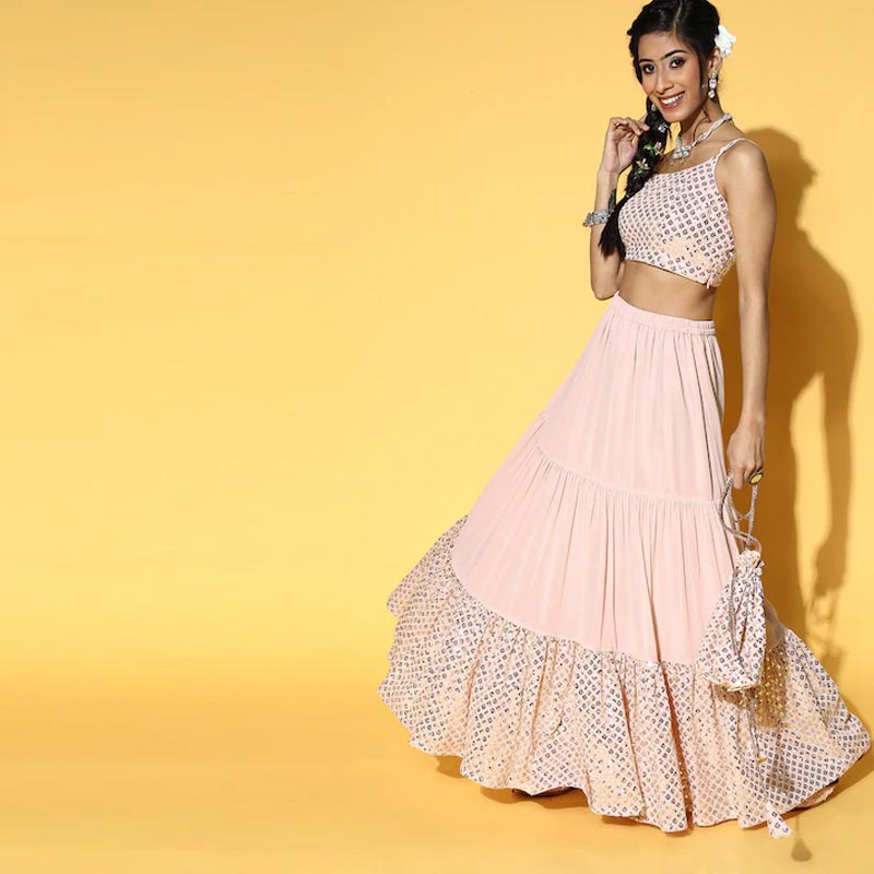 Pretty Pink Embellished Ready to Wear Lehenga Choli with Dupatta