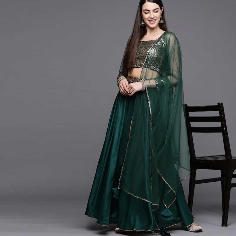 Elegant Green Embroidered Lehenga with Designer Blouse & Dupatta Ethnic Wear