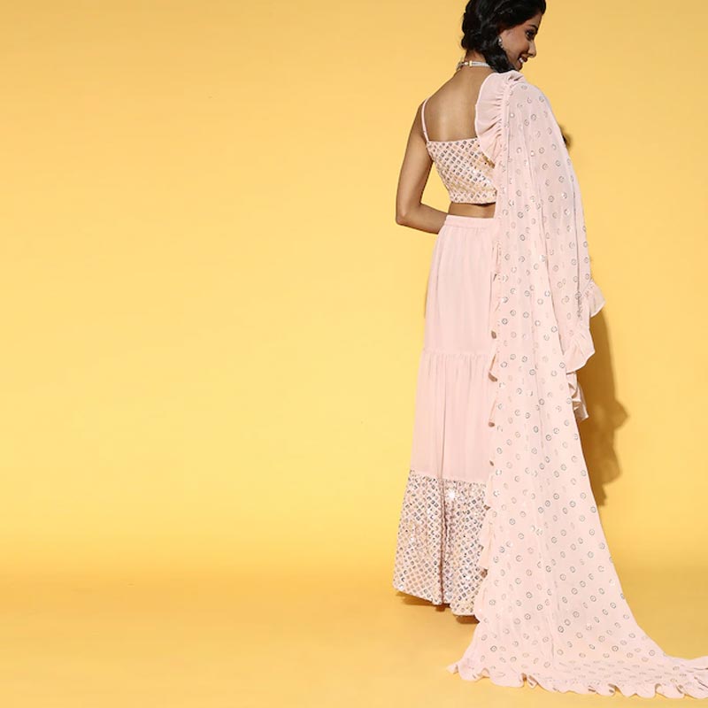 Pretty Pink Embellished Ready to Wear Lehenga Choli with Dupatta