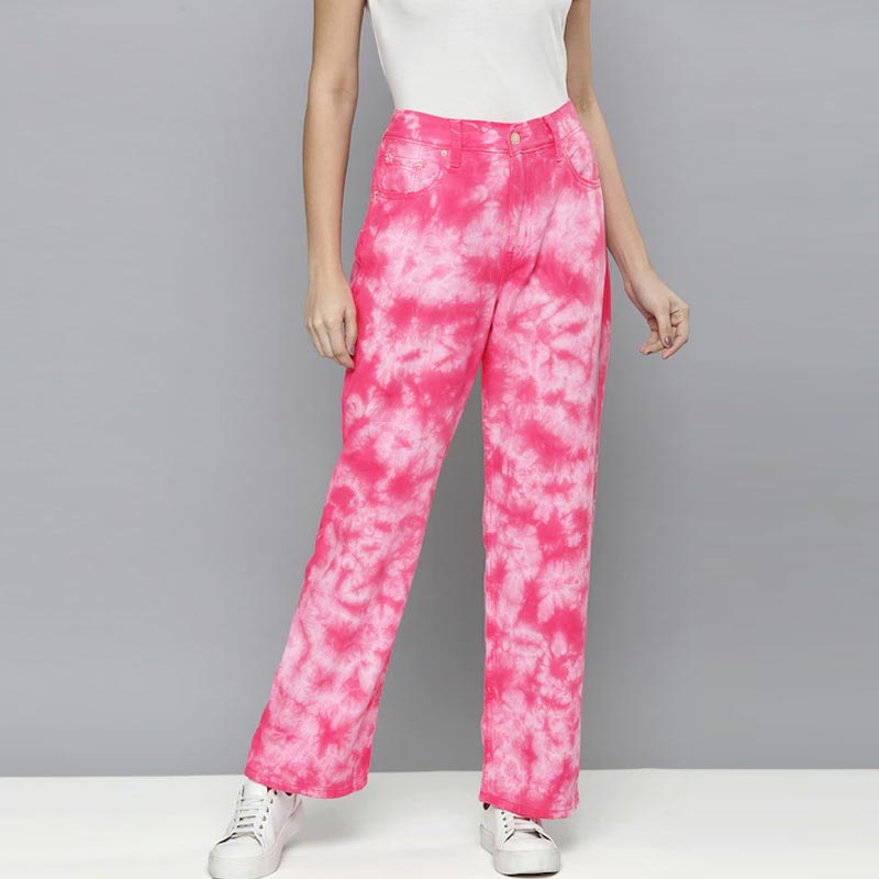 Women Pink Relaxed Fit Heavy Fade Bleached Jeans Vividbyte